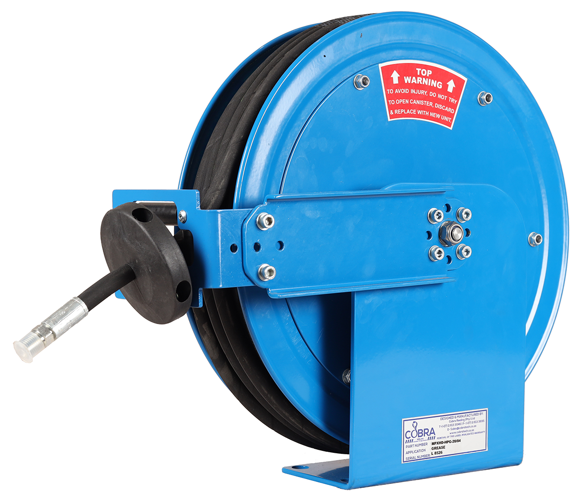 High pressure grease hose reel